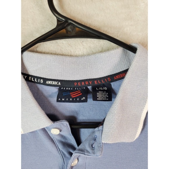 Perry Ellis‎ America Polo Shirt Youth Large Blue Knit Short Sleeve Logo Collared - Picture 7 of 7